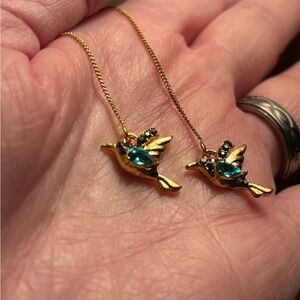 Goldtone Hummingbird Pendant Threader Earrings NFS